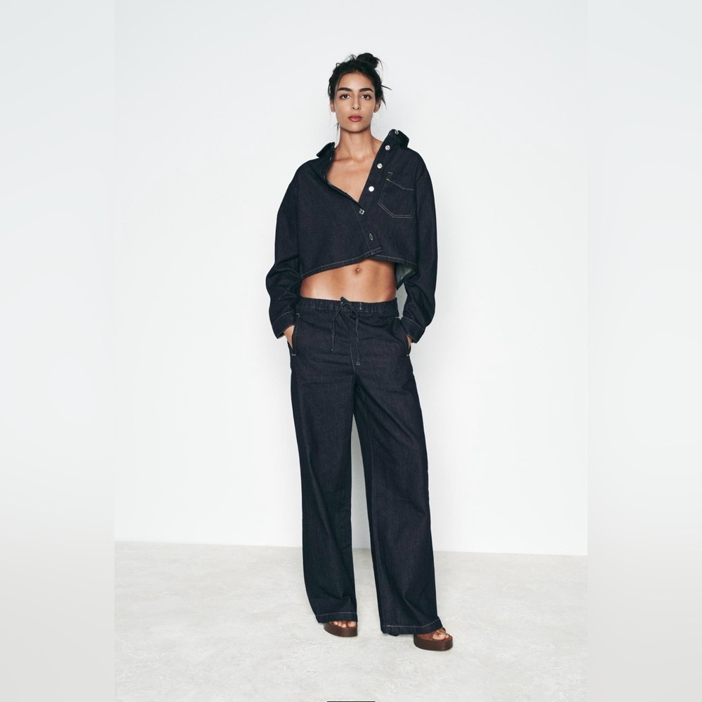 Zara Z1975 Highrise Wide Leg Jogger Jeans